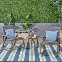 Champlain 3pc Acacia Wood Rocking Chairs Set - Gray/Dark Gray - Christopher Knight Home