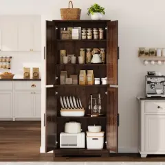 Pantry Cabinet, 70" Kitchen Pantry Cabinet with Doors and Adjustable Shelves, Freestanding Cupboard