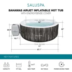 Bestway SaluSpa Bahamas 2-4 Person Inflatable Hot Tub, Round Energy-Efficient Portable Spa with 120 AirJets, 71" x 26"