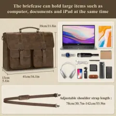 Leather Messenger Bag  Vintage Laptop Bag Waterproof Briefcases  Computer Shoulder Bag