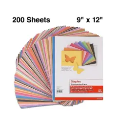Staples Construction Paper 9" x 12" Assorted Colors 200 Sh./PK (MMK01200S) 23104
