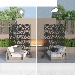 DSVIMOY Privacy Screens, Freestanding Outdoor Indoor Privacy Screen, Sun Flower Shape Decorative Privacy Screen, Black, 48.31"*15.75"*70.75"