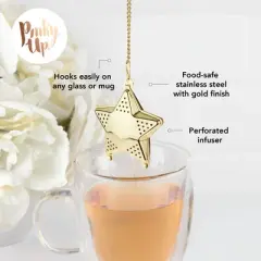 Pinky Up Star Shaped Tea Ball, Reusable Loose Leaf Tea Infuser, Brew Tea with Ease, Stainless Steel, Gold