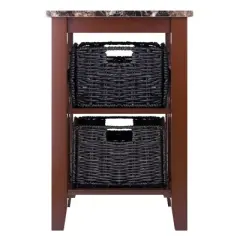 Zoey Side Table Faux Marble Top with Baskets Walnut/Chocolate - Winsome