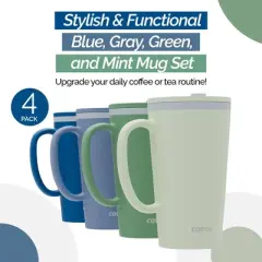 Copco Cone Travel Coffee Mug, 16 oz (Set of 4) - Insulated Drinkware with Spill-Proof Lid and Handle, Microwave & Dishwasher Safe (Assorted Colors)
