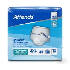 Attends Unisex Bariatric Protective Adult Underwear, Heavy Absorbency, White, XX-Large (68" - 80"), Case of 48