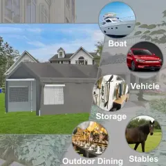 Outdoor 13&times;20 FT CarPort, Garage with Galvanized Steel Frame and PE Roof,  Storage Canopy Garage with Removable Sidewalls-Coolbibila