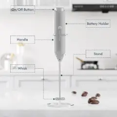 Powerful Milk Frother Wand, Mini Handheld Stainless Steel Whisk, Battery-Powered, Suitable For Coffee, Lattes, Cappuccinos, And Matcha. -Gray