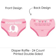 Big Dot of Happiness Pink Elephant - Diaper Shaped Raffle Ticket Inserts - Girl Baby Shower Activities - Diaper Raffle Game - Set of 24