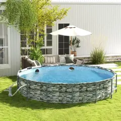 Outsunny 168.1" x 33.1" Round Above Ground Swimming Pool with Cartridge Filter Pump and Repair Patch, Steel Frame Pool