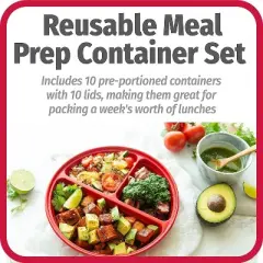 GoodCook Meal Prep on Fleek, 3 Compartments BPA Free, Microwavable/Dishwasher/Freezer Safe, Red,Red