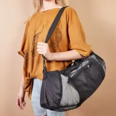 Zodaca 2-Pack Zippered Mesh Duffle Bag with Shoulder Strap and 2 Handles, 600D Polyester Breathable 19x10-Inch Sports Duffle Bag, Blue and Black