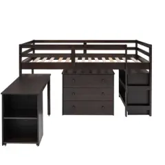 Low Twin Loft Bed with Cabinet and Rolling Portable Desk - ModernLuxe