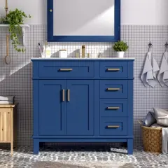 ModernLuxe 36" Bathroom Vanity with Ceramic Sink, Soft Close Doors & 4 Storage Drawers, Elegant Free-Standing Design for Small Bathrooms