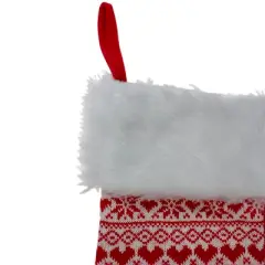 Northlight 19" Red and White Hearts With Snowflakes Knit Christmas Stocking Faux Fur Cuff