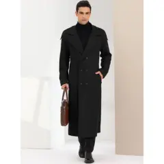 Lars Amadeus Men's Winter Notch Lapel Double Breasted Solid Color Long Overcoat