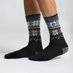 Always Warm by Heat Holders Men's Warmer Fairisle Crew Socks - Black 7-12