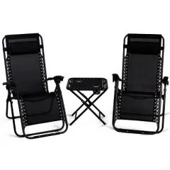 Costway 3PCS Zero Gravity Reclining Lounge Chairs Table Pillows Folding Portable Black