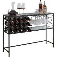 Kings Brand Furniture - Console Sofa Table with Wine Rack Storage, Wine Bar Cabinet with Wine Shelf and Glass Holder, Bronze/Glass