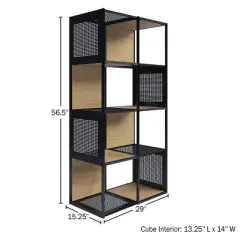 Lavish Home Freestanding 4-Tier Cube Storage Bookshelf &ndash; Industrial Wood and Metal Shelving, Oak/Black