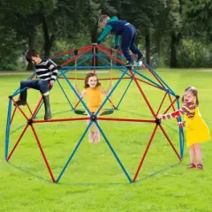 Costway 10 FT Climbing Dome with Swing Outdoor Kids Play Jungle Gym Red and Blue