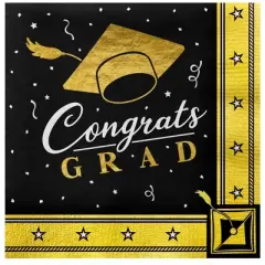 Treasures Gifted Gold Graduation Napkins - Gold Graduation Party Supplies - 32 Pack