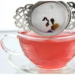 Solstice Tea Traders Empress Tea Strainers w/ Drip Bowls, 2pk; Stainless Steel Loose Leaf Tea Strainers/ Tea Bag Coasters