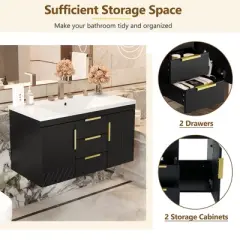 36 Inch Floating Bathroom Vanity with Sink, Wall Mounted Bathroom Storage Cabinet with 2 Doors and 2 Drawers