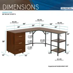 NicBex 59" L-Shaped Desk with/without Drawers,Computer Desk with Open Shelves,Corner Desk with Storage,Gaming Desk for Bedroom,Office,Walnut