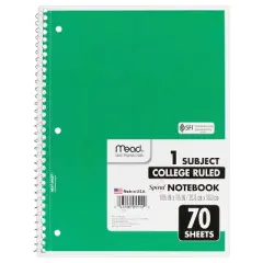 Mead&reg; Spiral 1 Subject Notebook, College Ruled, 70 Sheets Per Book, Pack of 6