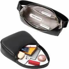 Attop Shoulder Bags for Women, Cute Hobo Tote Handbag Mini Clutch Purse with Zipper Closure Black