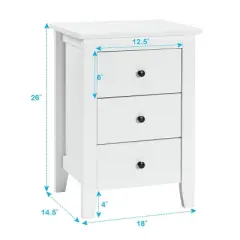 Nightstand End Beside Table Drawers Modern Storage Bedroom Furniture White