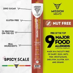 Mission Meats Beef Sticks &ndash; 100% Grass Fed & Pasture Raised, Sugar Free, Individually Wrapped Healthy Snacks, Whole 30 & Paleo, Jalapeno 1oz (12ct)