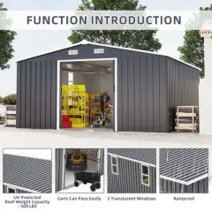 12x10 FT Outdoor Storage Shed, Metal Shed with Two Windows and 4 Vents, Lockable Sliding Double Door Outdoor Tool Sheds