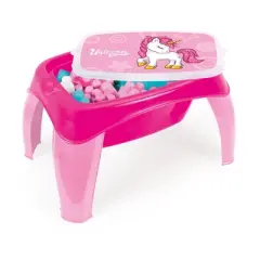 DOLU Unicorn Themed Activity Table with 30 Pcs Jumbo Building Blocks for Kids