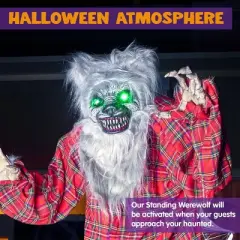 Joyfy 63'' Halloween Standing Werewolf Outdoor Decoration, Life Size Animated Ghost with LED Eyes and Sound Haunted House Props for Lawn Yard Patio