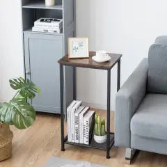 Costway Set of 2 2-Tier Industrial Side End Accent Telephone Table w/ Mesh Shelf