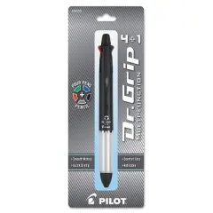 Pilot Dr. Grip 4 + 1 Multi-Function Pen/Pencil 4 Assorted Inks Black Barrel 36220