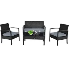 Costway 4PCS Patio Rattan Furniture Set Garden Deck