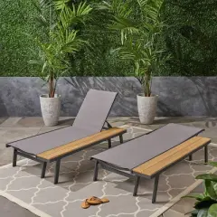 Waterloo 2pk Mesh and Aluminum Table Chaise Lounge - Gray - Christopher Knight Home