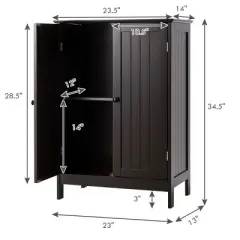 Bathroom Floor Storage Cabinet Double Door Kitchen Cupboard Shoe Cabinet Brown