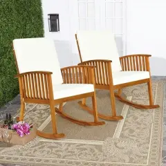 Costway 2PCS  Acacia Wood Rocking Chair Garden Lawn W/ Cushion