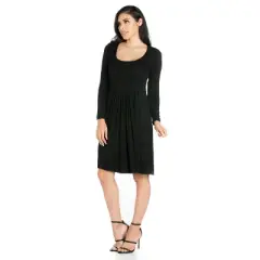 24seven Comfort Apparel Casual Long Sleeve Pleated Dress