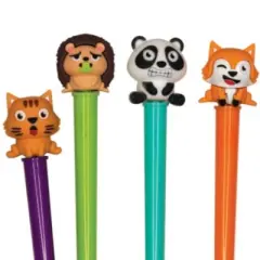 Trend Friendz Thrill Ride Pens (4 Pack) - Spinning Animal Toppers, Black Ink (6.5 Inch)