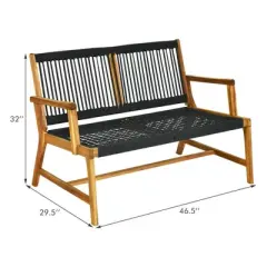 MOEPISY 2-Person Acacia Wood Yard Bench For Balcony And Patio Black