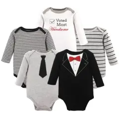 Little Treasure Baby Boy Cotton Long-Sleeve Bodysuits 5pk, Tuxedo