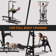 NAYSAYE Exercise Trainer Power Tower with Bench Pull Up and Dip Station for Home Gym, Black, 44.88"*47.24"*90.55"