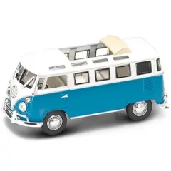 1962 Volkswagen Microbus Van with Open Roof Blue and White 1/43 Diecast Model Car by Road Signature