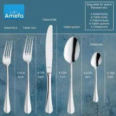 Amefa Baguette 20-Piece Premium 18/10 Stainless Steel Flatware Set, High Gloss Mirror Finish, Silverware Set Service for 4, Rust Resistant Cutlery