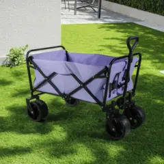 FURNIinspire Outdoor Serving Carts 220Lbs Collapsible Folding Beach Wagon Cart Wagons Carts Heavy Duty Foldable, Purple, 35.43"*23.47"*22.44"